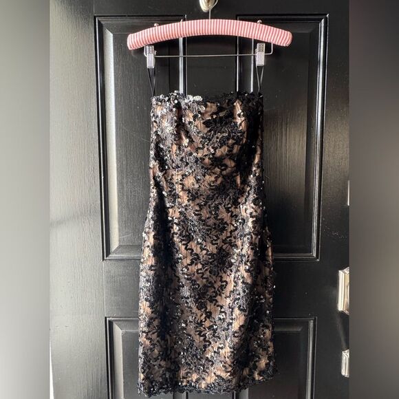 VTG Jessica McClintock Strapless Black Nude Sequin Cocktail Prom Dress Size 4 - Picture 10 of 15